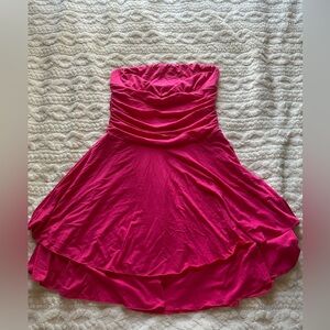 Women's Hot pink Summer Strapless Tube Dress Sexy Ruffle Tiered Flowy Mini